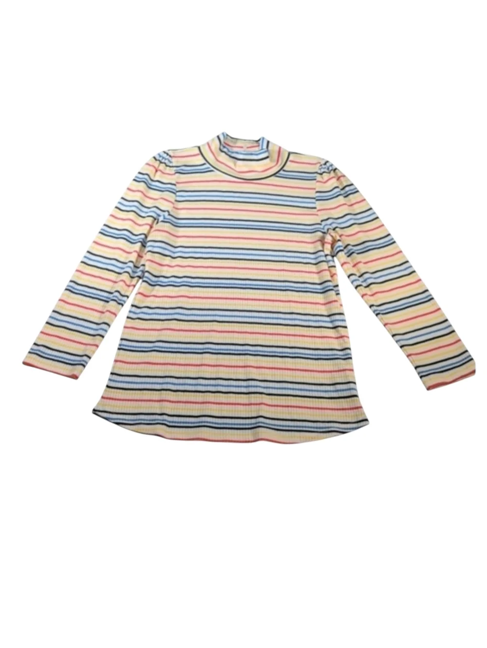 Free People Long Sleeve Striped Ribbed Shirt with Mock Turtleneck Size Large